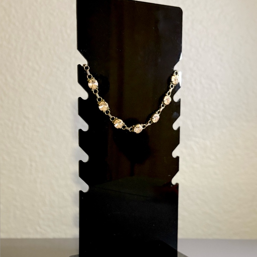 Anthropologie Brass Tone and Pale Pink Crystal Necklace